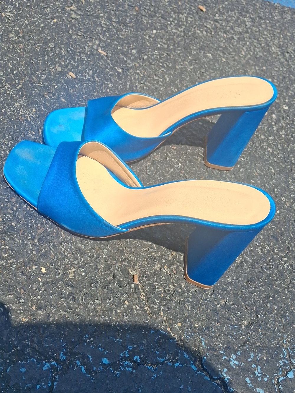 BY FAR Blue Block Heel Slide Sandals — Women